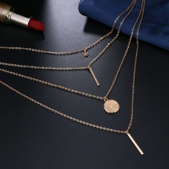 Dainty Multilayered Coin Bar Star Necklace - Picture 3 of 4